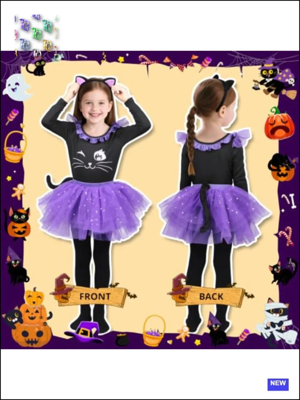 Light-Up Cat Costume for Girls, Halloween Kids Outfit with Tutu, Cat Ears & Tail